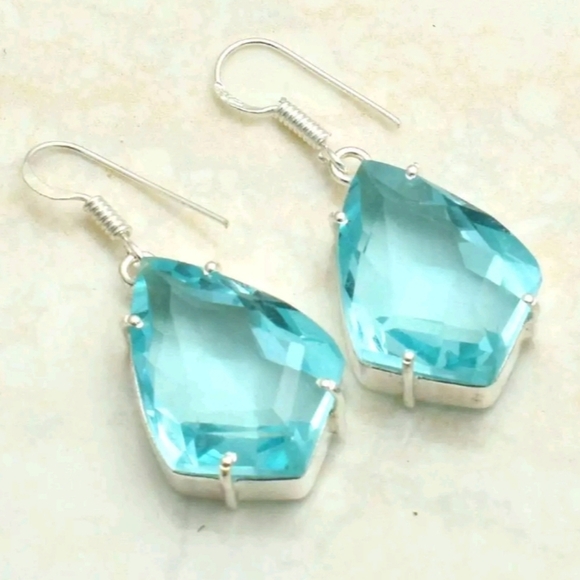 🩵 Aqua Quartz 925 Sterling Silver Earrings - Picture 2 of 3